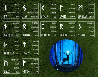 Reference Sheet Instant Download/The Enchanted Woodland Runic Oracle/Elder Futhark Runes Meanings digital download/Downloadable Digital Art