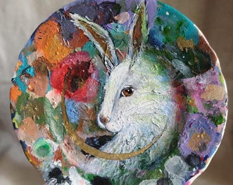 White Rabbit Art Plate: Vintage Ceramic Painter's Palette