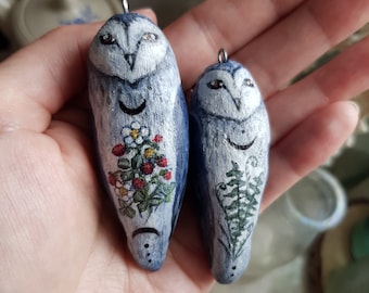 Magic barn owl necklaces/Woodland jewelry hand sculptured pendant/Forest fairy fantasy talisman/Nature lover gift/Cottage core aesthetic