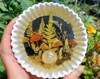 Magical woodland resin coaster,Miniature forest landscape decor,Ring dish,Jewelry storage trinket,Offering altar bowl,Whimsical nature plate