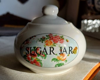 Vintage romantische dekorative Keramik-Zuckerschale/Botanische Retro-Zucker-Becken/Weiße Marmeladenschale/Cottage Snackschale/ Cottage Core Candy Box
