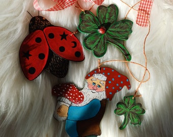 Original fairy tale hand painted magical wall hanging Forest Gnome/Magical door decoration/Enchanted wall decoration Gnome holding mushrooms