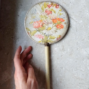 1930s Hand Mirror Vintage Mirror Art Deco 1940s Bedroom Mirror Hand Mirror Antique Mirror Vanity Mirror Floral Print Midcentury 1950s Mirror