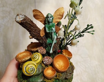 Cute vintage upcycled Cottagecore Woodland Fairy/Forest Pixie Folklore figurine/Renovated little fairytale sculpture/Dark fairy altar decor