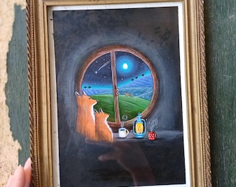 Framed Fox Family Acrylic Illustration: Vintage Woodland Art