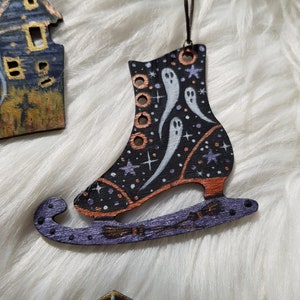 Magical hand painted Witchy Necklaces/Woodland ghosts jewelry/Whimsical spooky cute Halloween jewellery/Occult fantasy animals pendants Witchy Ice Skate