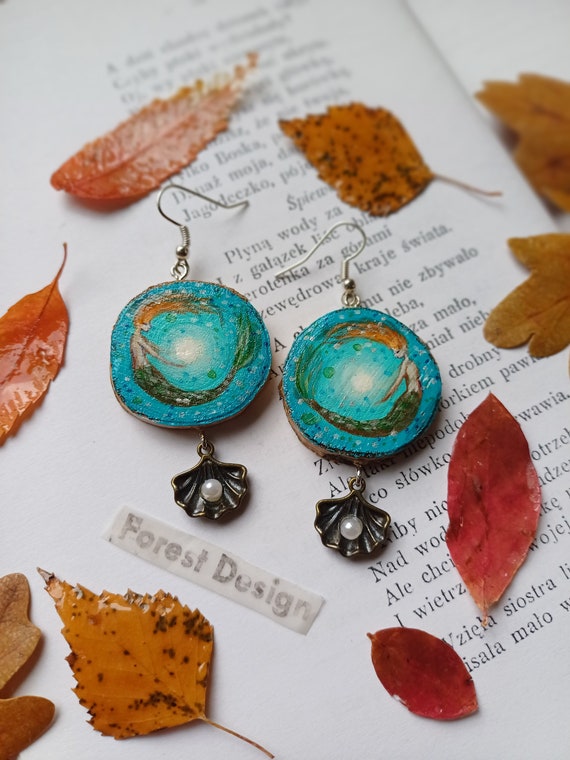 Hand-painted Mermaid Earrings: Recycled Wood Siren Jewelry