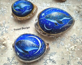 Hand Painted Narwhal Shell Art: Starry Ocean Tales Vintage Decoration