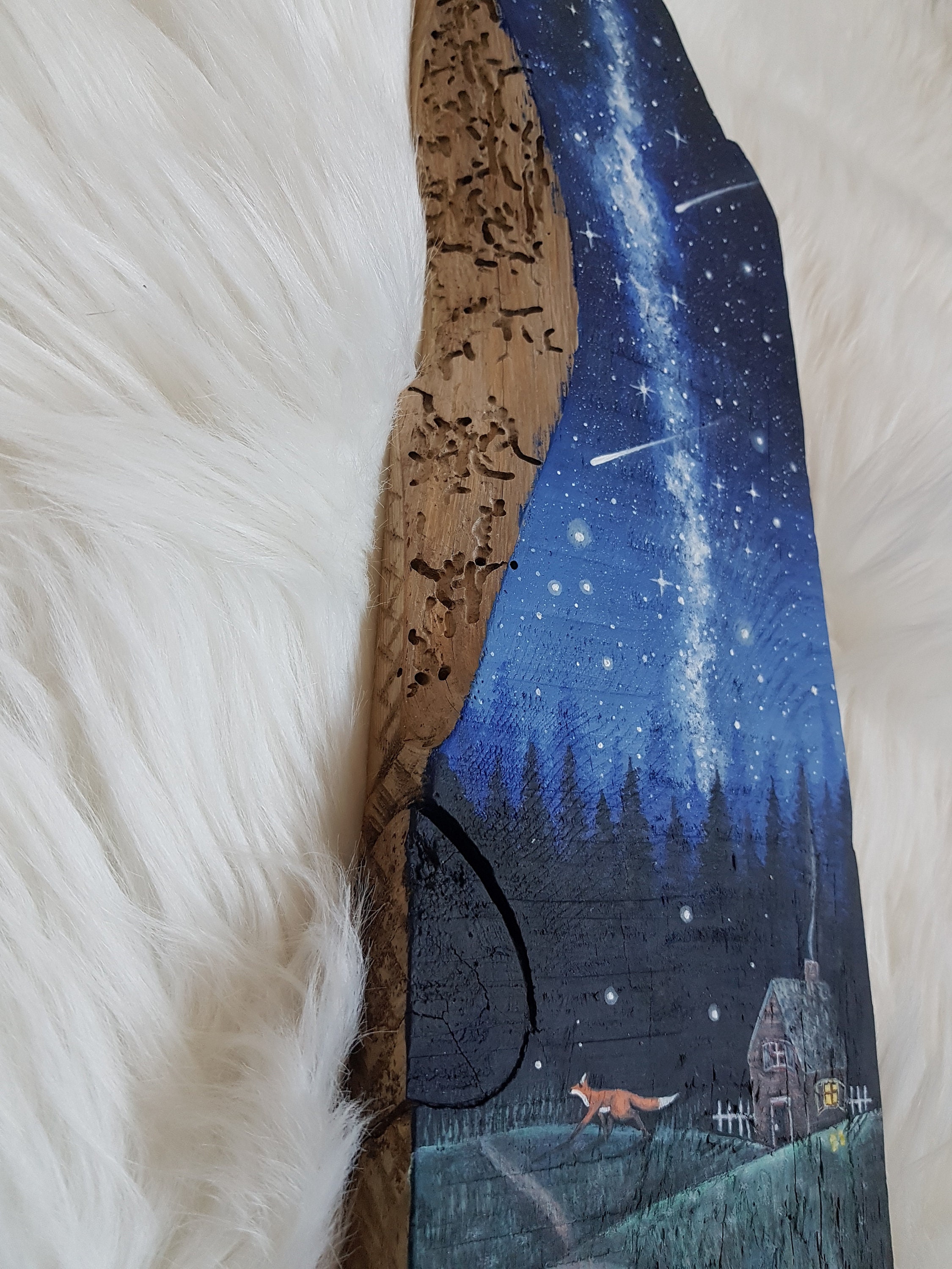 Original Magical Painting on Wood Slice Fox in Enchanted | Etsy