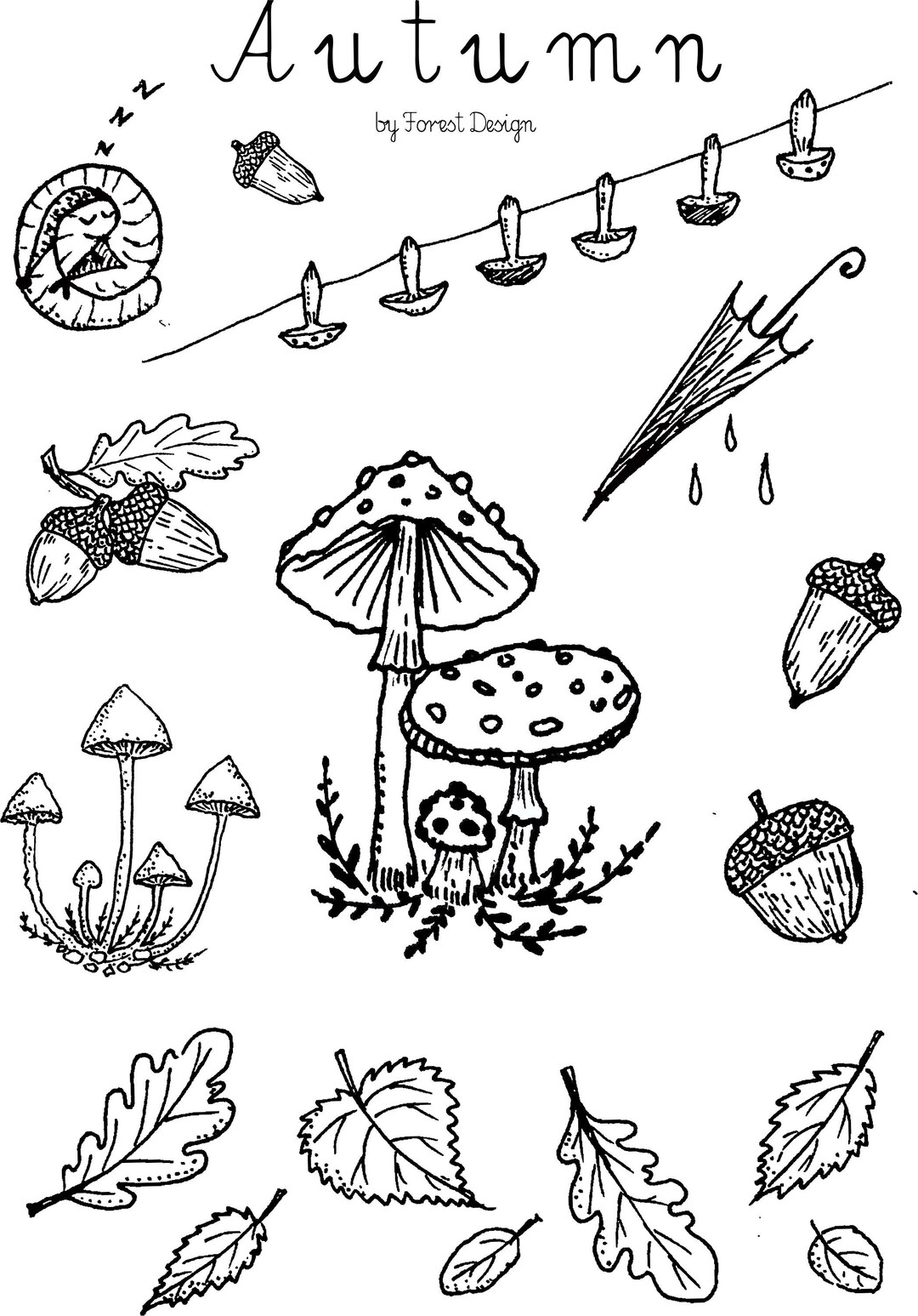 Magical Autumn Coloring Page for Download/folk Illustration - Etsy