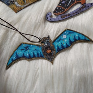 Magical hand painted Witchy Necklaces/Woodland ghosts jewelry/Whimsical spooky cute Halloween jewellery/Occult fantasy animals pendants Spooky Bat
