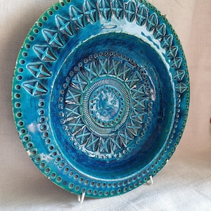 Vintage 1950s Bitossi Asymmetric Bowl| ITALY stamp no. 516/21|Vintage blue wall plate from 50s hand made in Italy| Easter table centerpiece