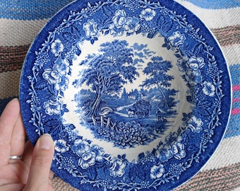 English ironstone tableware/English scene blue and white/Vintage dinner deep plate/Rustic kitchen center piece/Thanksgiving autumn plate