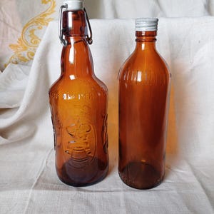 Vintage Amber Glass Bottles | Old Apothecary Jars | Brown Glass Decor | Rustic Home Style | Farmhouse Shelf Decor