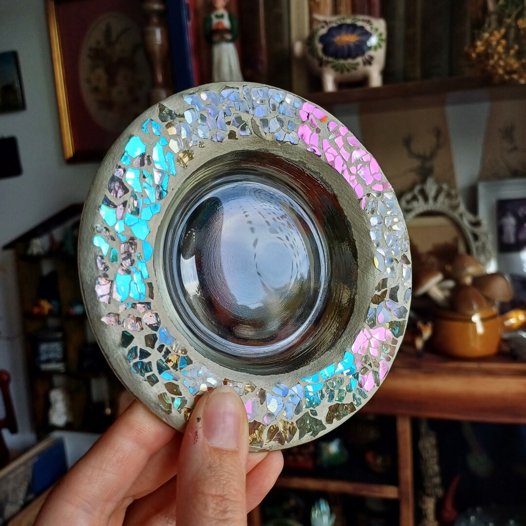Rainbow Mosaic Candle Yankee Tray/ Candle Glass Holder/ Etsy
