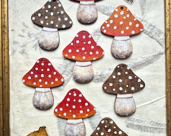 Wooden hand painted necklace fairytale mushroom/Enchanted Forest pendant magical fungi/Woodland shroom jewelry/Cute wearable cottagecore art