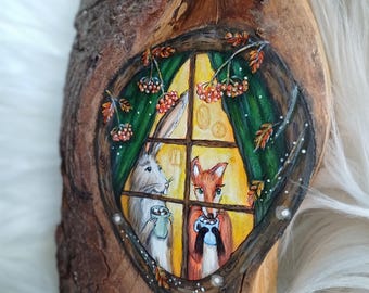 Fox and Rabbit Painting on Reclaimed Wood: Enchanted Autumn Evening