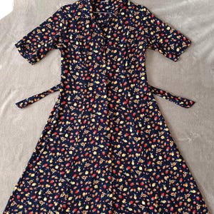 Vestido vintage estilo cottagecore com estampa de frutas 100% viscose/vestido retrô romântico e antigo/vestido estilo fazenda/estilo folk tradicional modesto