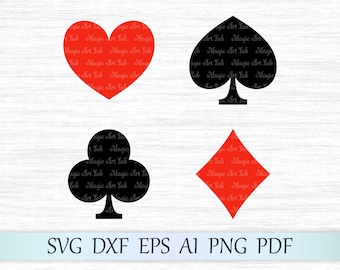 Playing card suits svg, Silhouette cut file, Heart, Diamond, Spade, Club, Card Suits vector clipart, Card suits clip art, Cricut cut file