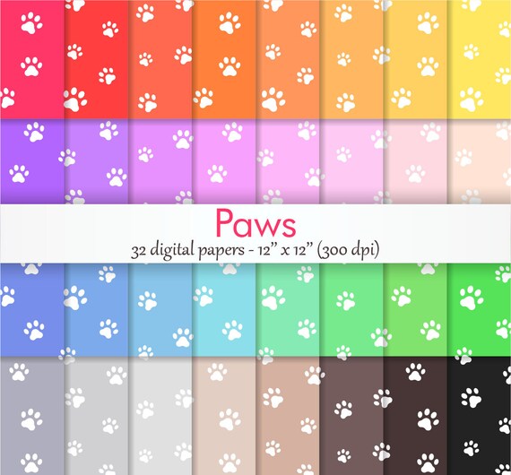 Paws Digital Paper Pack Dog Paws Patterns Paw Print Digital Etsy