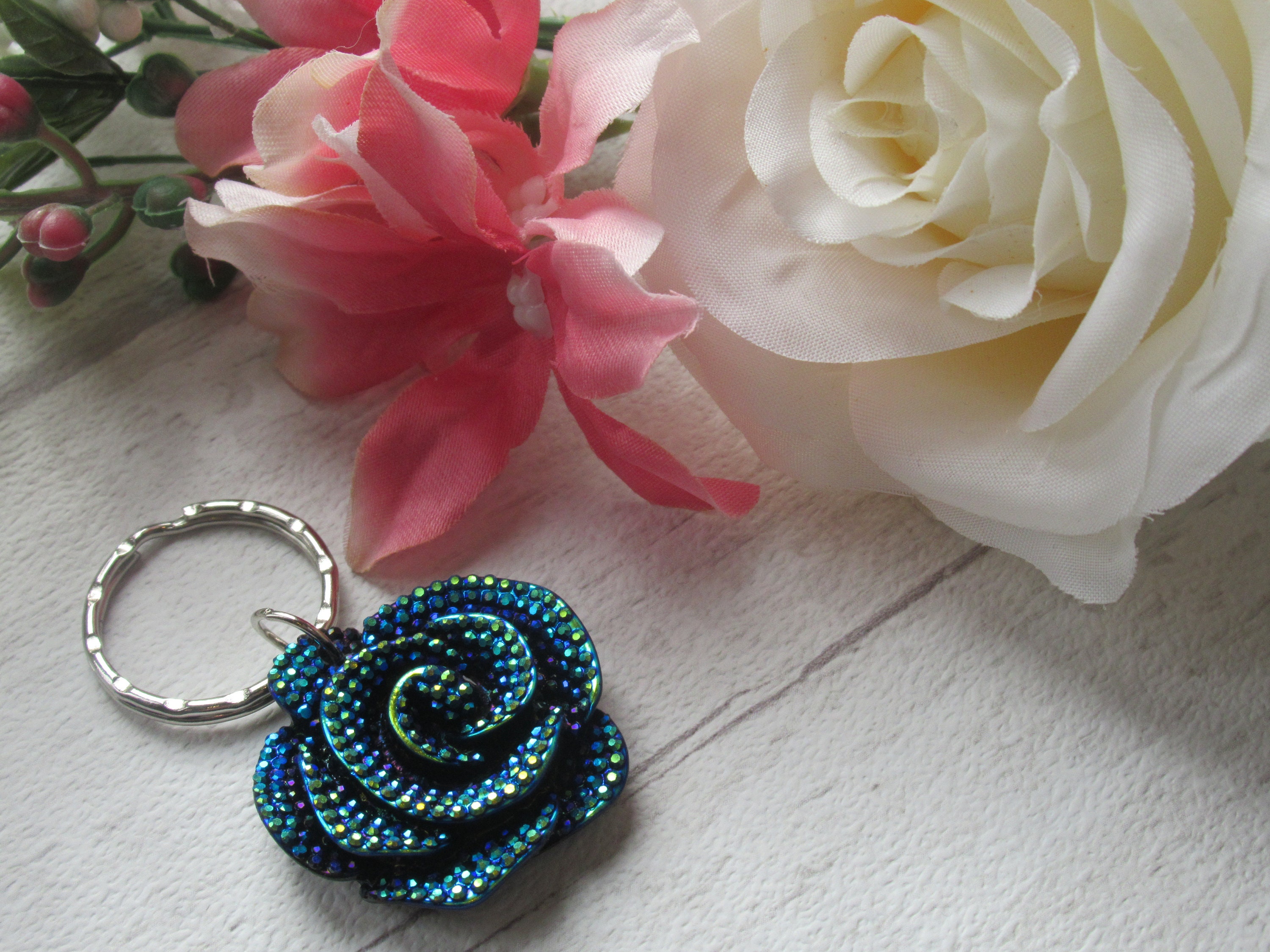 Rose Keyring Rose Bag Charm Rose Keychain Pink Rose Gift Etsy