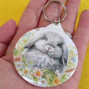 Lop Eared Bunny Rabbit Keychain: Handmade Keyring 58mm Round
