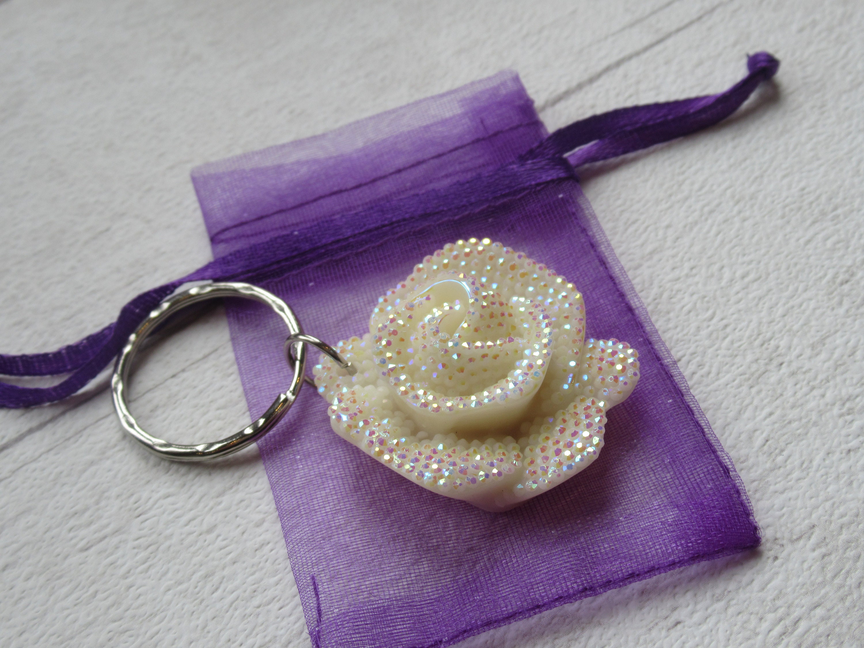 Rose Keyring Rose Bag Charm Rose Keychain Pink Rose Gift Etsy