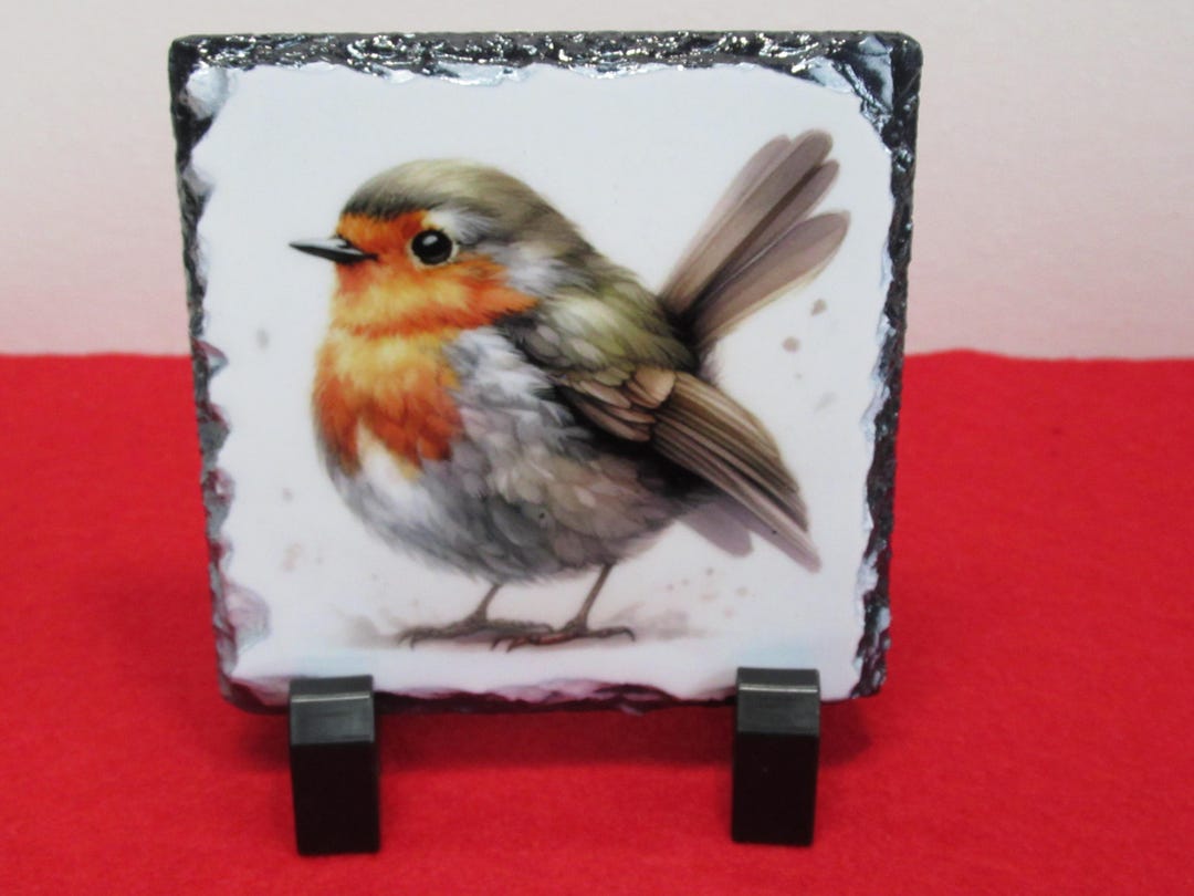 Robin Slate Robin Slate Coaster: Natural Stone Bird Table Decoration, Gloss Finish ...