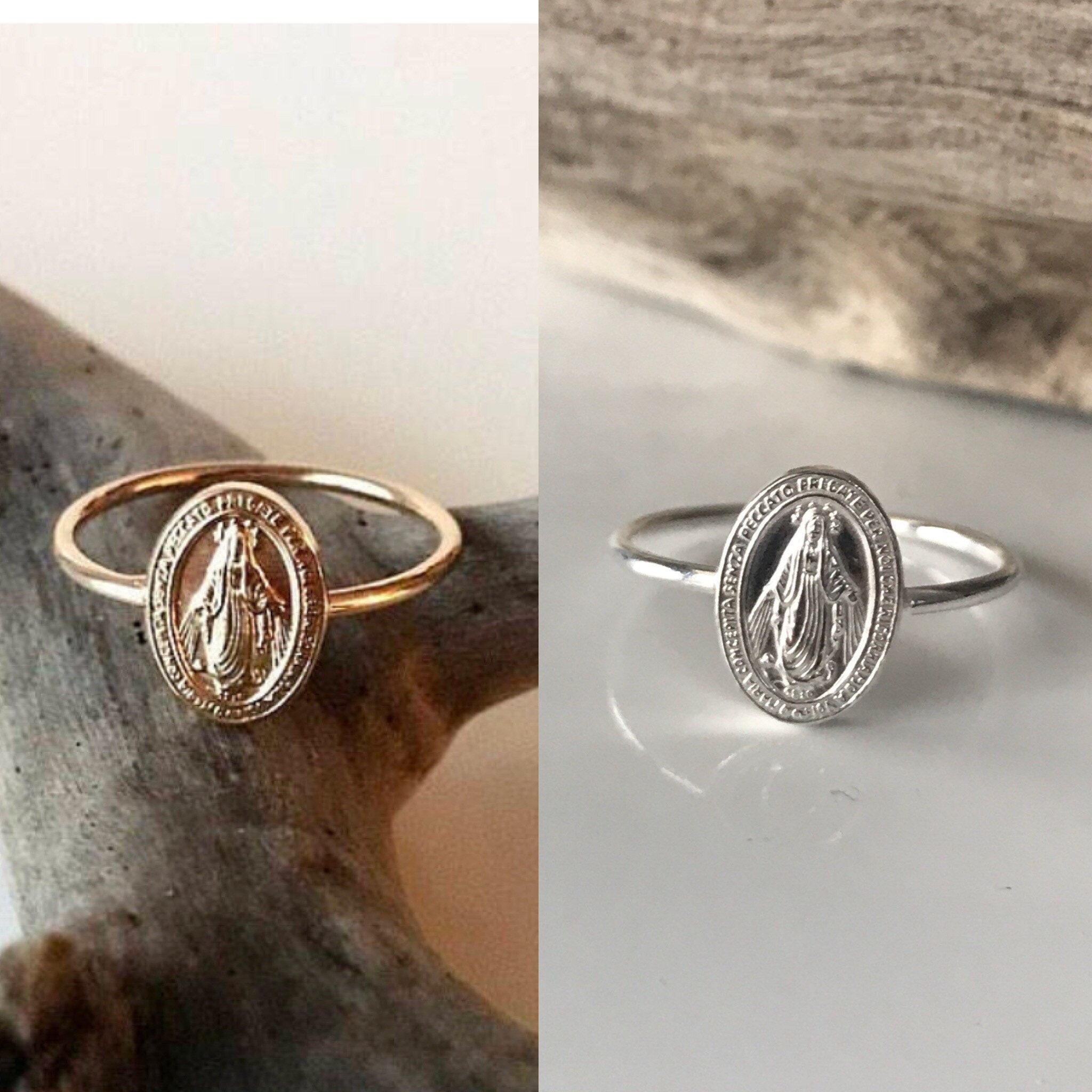 Anillo de protección para mujer con medalla milagrosa de la Virgen María  (gran formato) MADONE