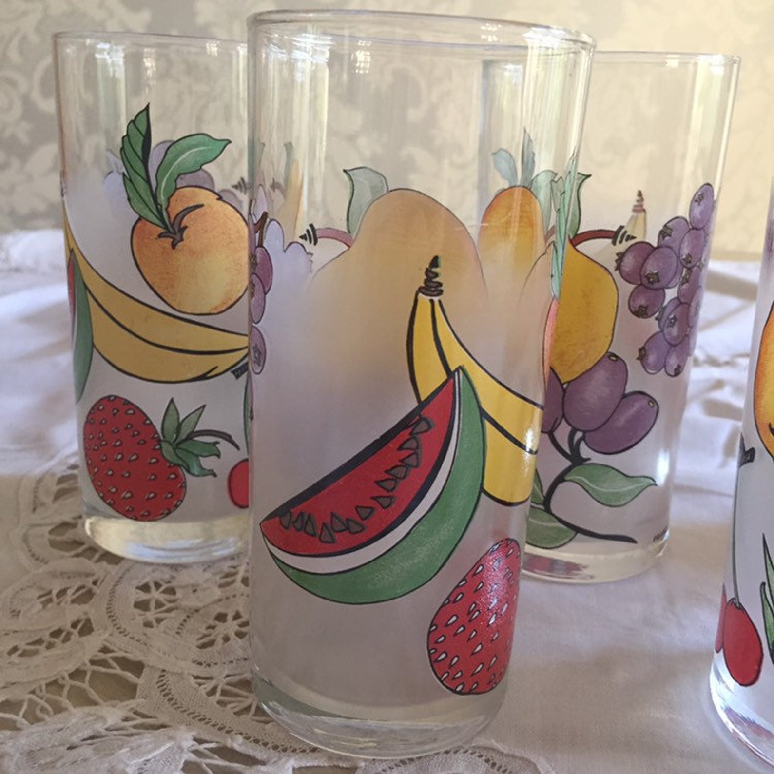 Fruit Decorated Vintage Juice Glasses. Set of 5. Etsy