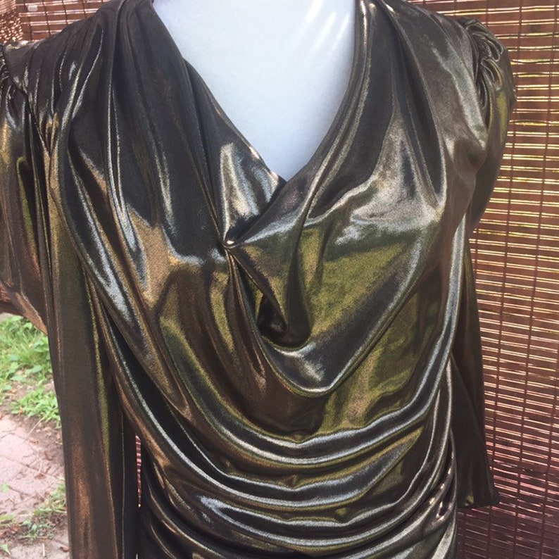 Vintage 80/'s Gold Metallic Prom Party Drop Waist Dress