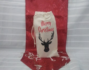 Christmas Reindeer Wine Bottle Tote - Wine Gift Bag - Reindeer Bag