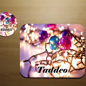 Christmas Christmas Lights Mouse Pad and Coaster Set - Christmas Lights Mouse Pad - Christmas Coaster Set - Christmas Lights Mouse Pad