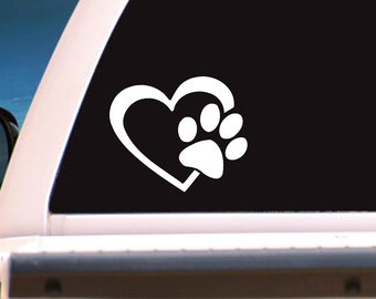 Pet Window Decal - Paw Print Bumper Sticker - Custom Sticker - Water Bottle / Laptop Decal - Heart Paw Print Decal