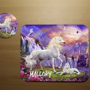 Unicorn Mouse Pad and Coaster Set - Full Color Unicorn Coaster- Homeschool Desk Set - Personalized Mouse pad