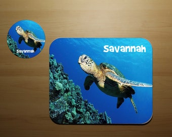 Sea Turtle Mouse Pad and Coaster Set - Sea Turtle Mouse Pad - Christmas Coaster Set - Personalized Mouse Pad - Personalized Coaster