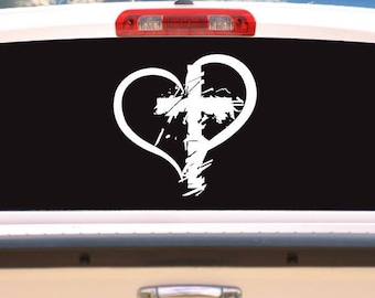 Cross Heart Decal - Christian Cross Sticker - God's Love Decal