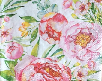 Serwetki papierowe Peony/Serwetki kwiatowe do scrapbookingu/Serwetki/Serwetki Buttercup do rękodzieła/papier kolażowy/rękodzieło w technice mieszanej/serwetki papierowe ze zwierzętami