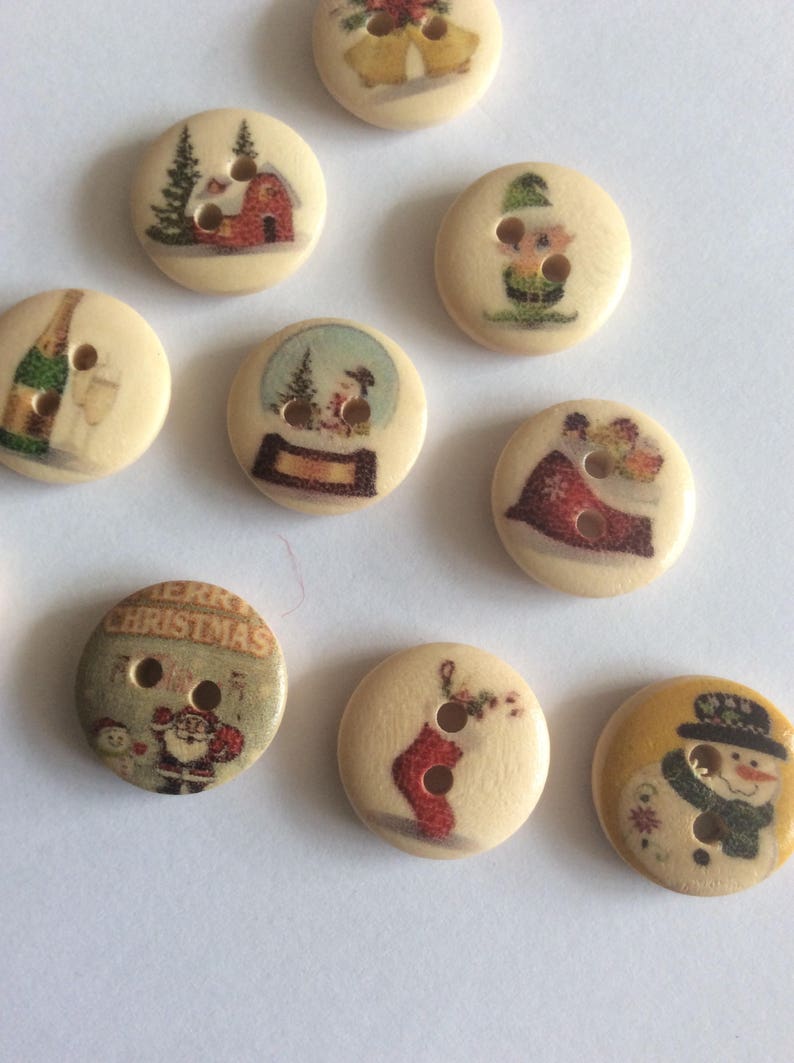 10 Christmas Buttons/christmas Theme Buttons/xmas Button/craft Etsy