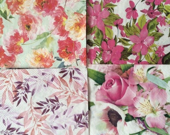 4 Floral Napkins/Napkins for scrapbooking/Decoupage Napkins/Floral Napkin for Crafts/collage paper/mixed media crafts/animal paper napkins
