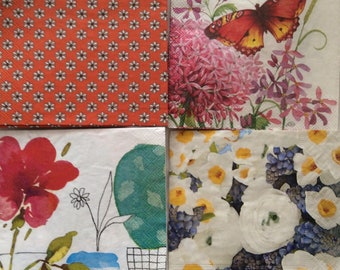 4 Floral Napkins/Napkins for scrapbooking/Decoupage Napkins/Floral Napkin for Crafts/collage paper/mixed media crafts/animal paper napkins