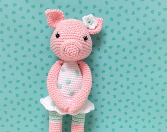 Dottie the pig Amigurumi Animal PDF Crochet Pattern Doll Toy Piglet Sweet Girl Dots Ballerina