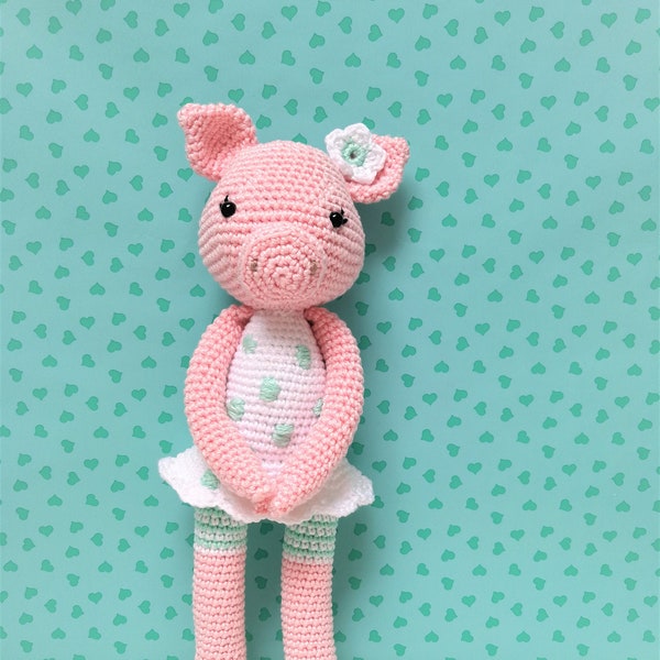 Dottie the pig Amigurumi Animal PDF Crochet Pattern Doll Toy Piglet Sweet Girl Dots Ballerina