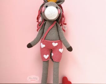 Amigurumi Long Leg Polly the heart horse PDF crochet pattern Animal toy doll