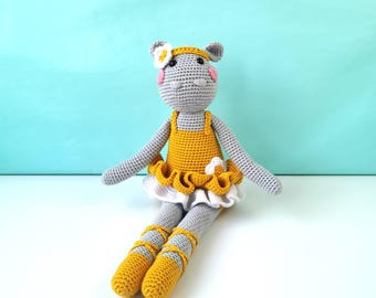 Amigurumi Long Leg Hippo Olivia the Ballerina Animal PDF Crochet pattern doll toy