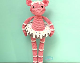 Amigurumi Long Leg Suus the sweet pig PDF crochet pattern doll toy donut
