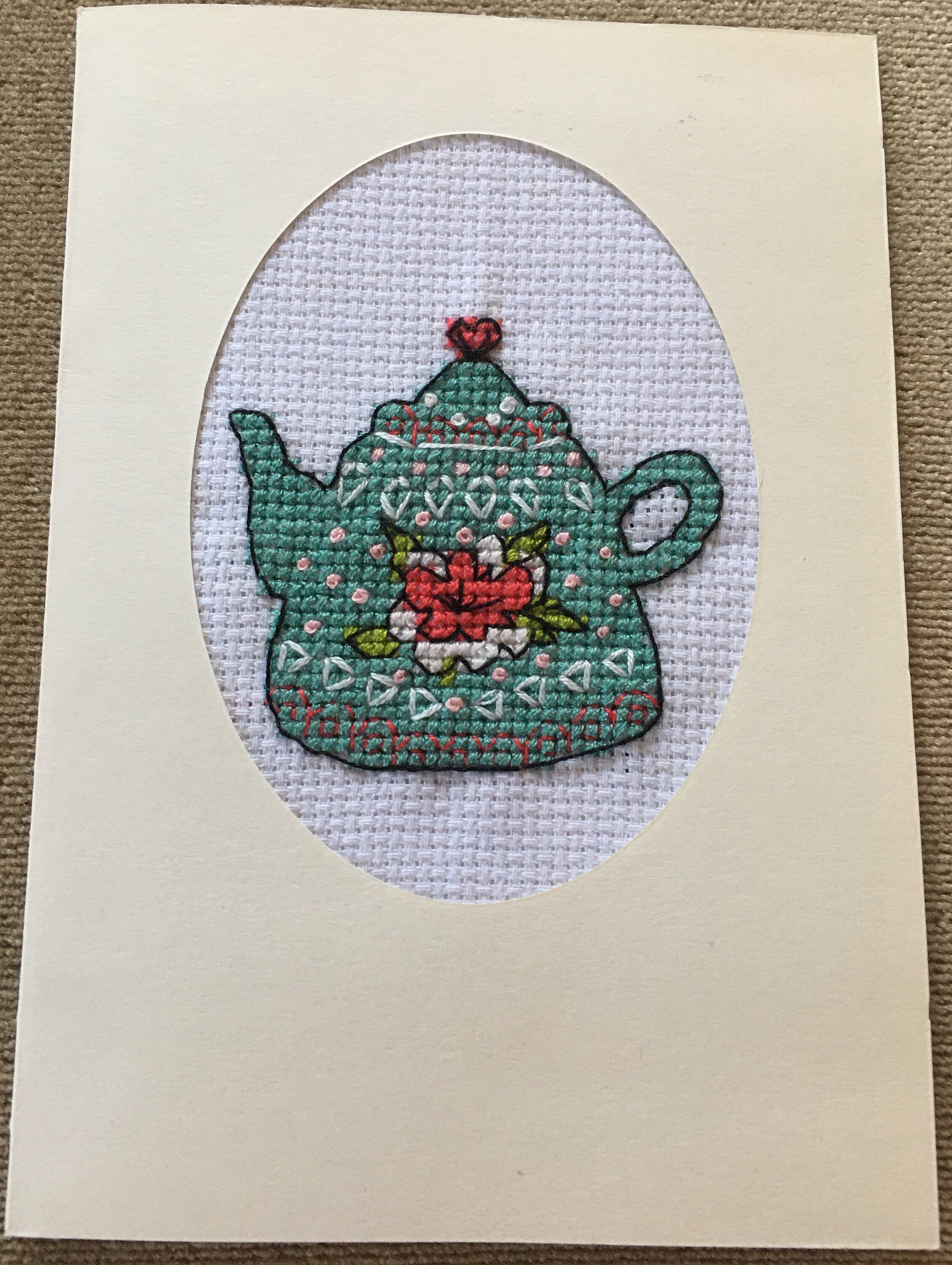 Cross Stitch Teapot Card