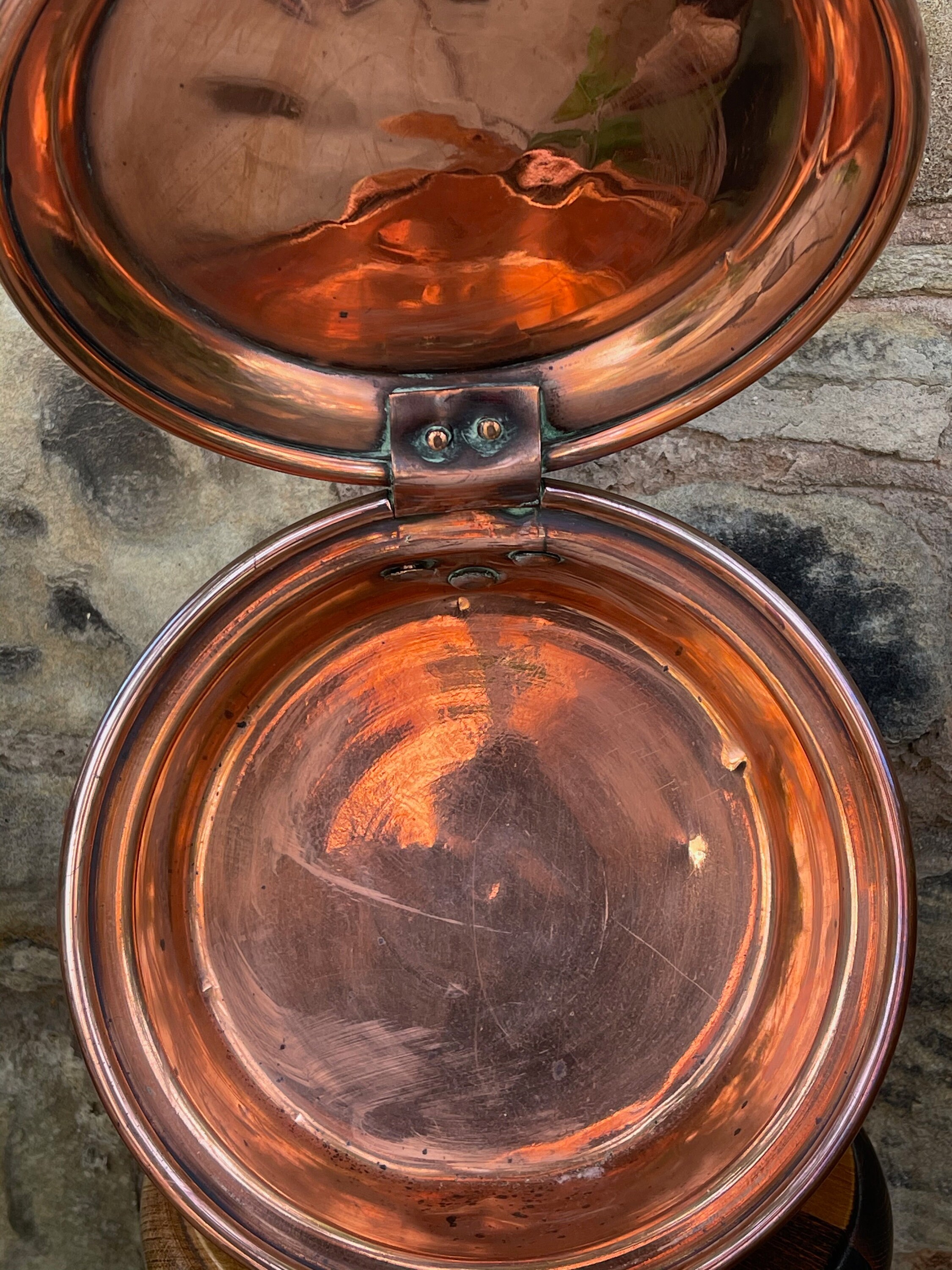 Vintage Full Size Antique Copper Bed warming Pan with Wooden Etsy