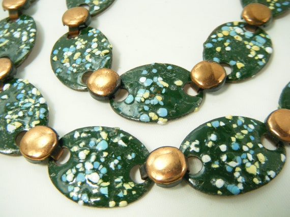 Copper blue bracelet set black enamel necklace