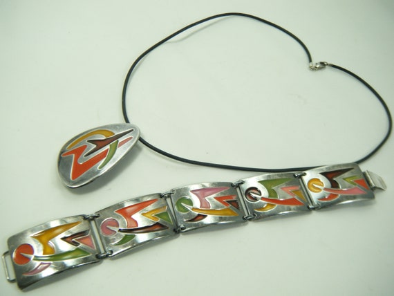 Mid-Century Modern Enamel Set Bracelet necklace/P… - image 2